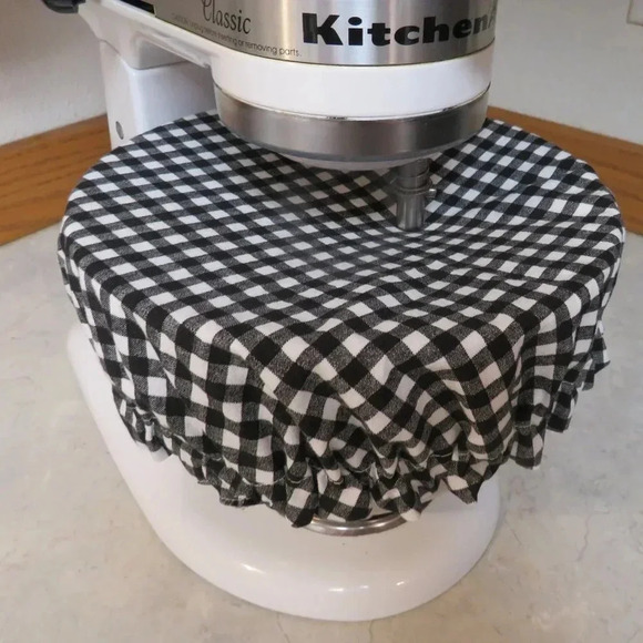 Kitchenaid Bowl Cover, Reversible Christmas Snowmen and Black Gingham - Picture 3 of 6
